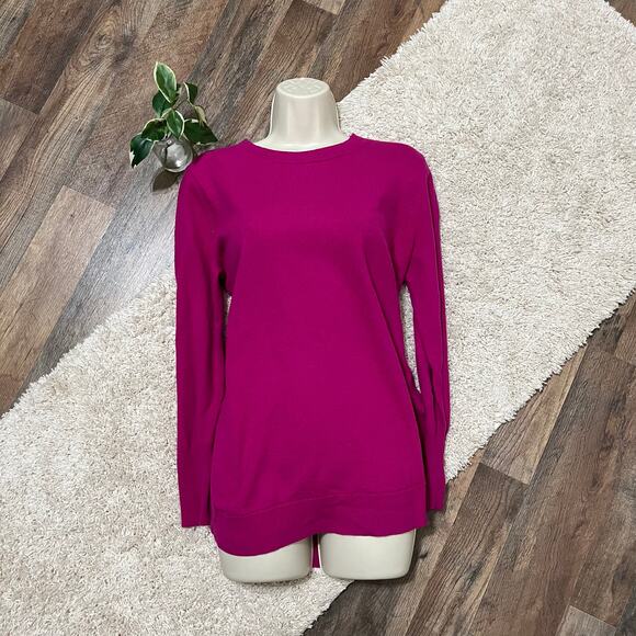 J.crew Size Medium Pink Merino Wool Crewneck Curved Hem Pullover Sweater - Picture 1 of 7